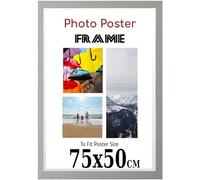 Silver 75x 50 cm Poster Frames - 75 x 50 cm Frame- Large MDF Wooden Frames 75x50cm - Both Ways Wall Hanging Wall Gallery Living Room Poster Picture Frame With Styrene Shatterproof Perspex Sheets