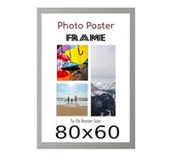 Silver 80 x 60 cm Poster Frames - Large MDF Wooden Frames 60x80 cm - Both Ways Wall Hanging Wall Gallery Living Room Photo Picture Frame With Shatterproof Perspex Sheet