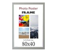 Silver 80x 40 cm Poster Frames - 80 x 40 cm Frame- Large MDF Wooden Frames 80x40cm - Both Ways Wall Hanging Wall Gallery Living Room Poster Picture Frame With Styrene Shatterproof Perspex Sheets