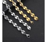 (silver, 8mm-60cm) Stainless Steel Hip Hop Coffee Bean Chains Necklaces Pig Nose Chains Bracelets Punk Necklace