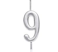Silver 9 Number Candle Boys Birthday Wedding Anniversary New Year Party Cake Decorations Topper