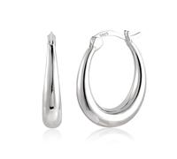 Silver 925 Hoop Earrings for Women, Large Chunky Earrings Hypoallergenic Smooth Teardrop Chunky Hoop Earring Large Oval Hoops Earring for Women Girls Jewelry Gifts 0.86"