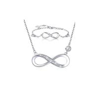 Silver 925 Sterling Silver Infinity Necklace Jewelry Set -Endless Love Symbol Adjustable Charm Bracelet for Women for Christmas Day