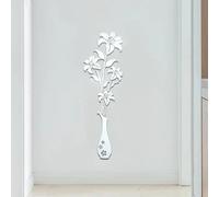 Silver Acrylic Wall Stickers With Lily Vase For Living Room Butterfly-Shaped Self-Adhesive Wall Decorations For Bedroom