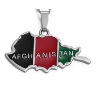 Silver Afghanistan Flag Map Necklace Pendant & 50cm Chain Afghan Afghani Country UK Seller