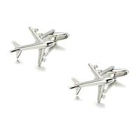 Silver Airplane Cufflinks, Aviation Design French Cuff Accessory, Metallic Aircraft Shape Men's Formal Wear