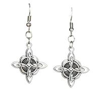 Silver Alloy Celtic Knot Dangle Hook Earrings, Vintage Hollow Pattern Drop Earrings for Women Daily Holiday Jewelry Gift