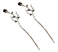 Silver Alloy Hair Stick 2pcs Rose Flower for Women Bun Hairstyle | Retro Stylish Look, Smooth Edges, Easy to Slide, for Hair Bun Arrangements and Daily Dressing