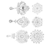 Silver Alloy Rhinestone Pearl Brooch Set 6pcs | Six Piece Fashion Pin Set, Imitation Pearls and Crystal Detail, Elegant Lapel Accent for Formal Outfits