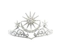 Silver Alloy Star Moon Crown Hair Band for Birthday Dance Party