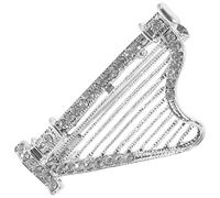 Silver Alloy Vintage Harp Brooch Pin Lapel Accessory Rhinestone | Musical Look for Music Lovers, Chic Ornament for Suits, Shirts, School Events, Mother's Day