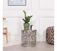 Silver Aluminium Fretwork Round Side Table