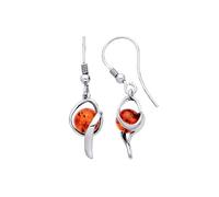 Silver Amber Ball Wrap Hook Wire Drop Earrings - F0713