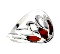 Silver Amber Jewellery - 925 Sterling Silver and Cognac Baltic Amber Angel Wing Ring - UK Rng Size L - GL738CL