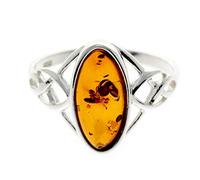 Silver Amber Jewellery - 925 Sterling Silver and Genuine Coganc Baltic Amber Celtic Classic Ring - UK Rng Size T - GL452T