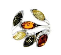 Silver Amber Jewellery - 925 Sterling Silver and Mix Baltic Amber Multi stone Designer Ring - UK Rng Size O - M723O