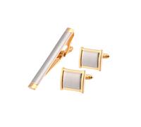 Stunning Two Tone Cufflinks and Tie Clip Set Charles William Silver One Size