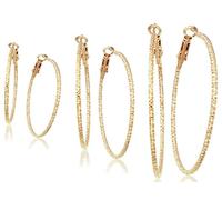 Silver And Gold Plate Hoop Earrings Set For Women Teen Jewelry Diamond Cut 3 Pairs Gold And Luster, Silver Diamond