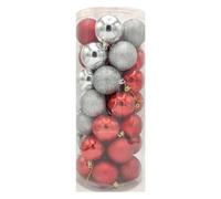 Silver and Red Shatterproof Baubles 35 Pack 55mm