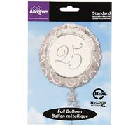 amscan 10087613 Silver and White 25th Foil Balloon 45cm - 1 Pc
