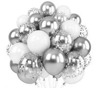 Silver and White Balloons, 100pcs 12 Inch Latex Balloons, Confetti Balloon, Perfect for Wedding, Birthday, Baby Shower, Bridal Shower, Graduation, Celebration Events & Sparkle Party Decorations