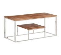(silver and white, solid wood) vidaXL Coffee Table End Table Silver Stainless Steel and Solid Wood Sleeper
