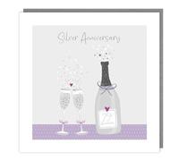 Silver Anniversary Card - 25th - 25 Years - Champagne and Love Heart Design - Special Finishes - Made in the UK - Eco Friendly