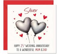 Silver Anniversary Card for Mum & Dad - 25th Wedding Anniversary Cards for Mother Father Cute Anniversaries Greeting Cards