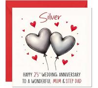 Silver Anniversary Card for Mum & Step Dad - 25th Wedding Anniversary Cards for Step-Dad & Mum Cute Anniversaries Greeting Cards