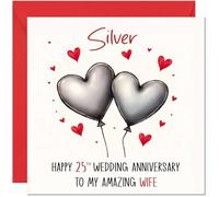 Silver Anniversary Card for Wife - 25th Wedding Anniversary Cards for Wife from Husband Cute Anniversaries Greeting Cards