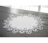 Silver Antique Jacquard Peacock Tail Lace Doily, Table Centerpiece, Table Topper (23 Inch Round)