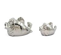 Silver Art Decorative Ceramic Fish Pair Figure Modern Ornament Home Office Decor