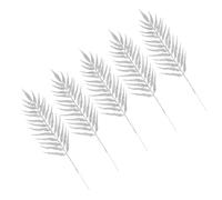 Silver Artificial Christmas Leaves Decor Pvc Wire Ornament 5pcs 40cm
