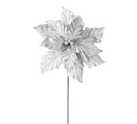 Silver Artificial Poinsettia Flower - 28 cm Christmas Decoration
