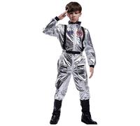 Silver Astronaut Costume Children Unisex Cosmonauts with Glasses Jumpsuit Space Pilots Moon Costume Space Adventure Astronaut Suit Spacewalk Outfit for Halloween and Carnival
