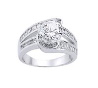 Silver Baguette CZ Crossover Twist Solitaire Engagement Ring - GVR046 Jewelco London White Q
