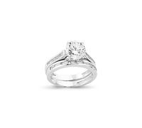 Silver Baguette CZ Shoulder-set Solitaire Wedfit Bridal Rings Set - ARN149 Jewelco London White Q