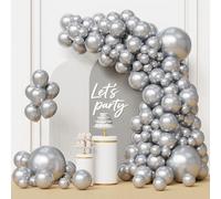 Silver Balloon Arch Kit, 105pcs Metallic Balloons Shiny Silver Garland with 18 12 10 5 Inch Sizes Latex Happy Birthday Balloon Helium for Prom 2026 Graduation Wedding Baby Shower Engagement Party Deco