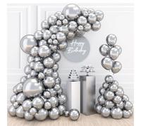 Silver Balloons Arch Kit, 110 pcs Silver Metallic Balloons Arch Different Sizes, 18 Inch 12 Inch 10 Inch 5 Inch Party Balloons Garland for Birthday Party Decorations Wedding Baby Shower Anniversary