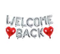 Silver Balloons for Welcome Home Party - 18 Inch Aluminum Foil Balloons with Self-Sealing Valve, Includes Welcome Back Letters & Heart Balloons for Adult Party Decorations
