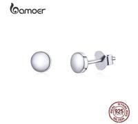 (silver) Bamoer Authentic 925 Sterling Silver Simple Bean Unique Stud Earrings For Women