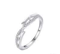 Silver Band Rings for Woman, Lab Grown Diamond Ring Friendly Twig with Round Shape Lab Created Diamond 14K White Gold Size S 1/2