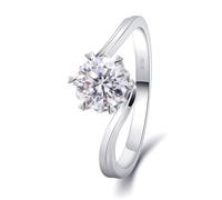 Silver Band Rings for Woman, Pinky Promise Ring Snowflake Heart with 1ct Moissanite 18.1K White Gold Size H 1/2