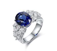 Silver Band Rings for Woman, Sterling Silver Ring 4 Prongs with 5Ct Oval Created Sapphire Size J 1/2
