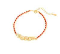 Silver Bangles，Adjustable Spring Clasp Fashion High-End Light Luxury S925 Sterling Silver New Chinese Style Crushed Ice Five Emperors Money Red Rope Bracelet, Energy Jewellery for Women Gold