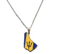 Silver Barbados Map Flag Necklace Pendant Caribbean Country 45cm Chain