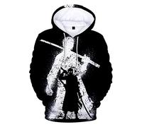 Silver Basic Anime One Piece Hoodie Luffy Law for Boys and Men One Piece Anime Characters 3D Printed Pullover Comic Fans Sweatshirt L,07Black Zoro-1