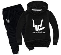Silver Basic Boys Outwear Tracksuit Share The Love Hoodie and Pants Suit Logo Prints YouTube Share The Love Hoodie Kid Size Fashion Sweatshirt 150,Black B-2