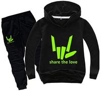 Silver Basic Boys Outwear Tracksuit Share The Love Hoodie and Pants Suit Logo Prints YouTube Share The Love Hoodie Kid Size Fashion Sweatshirt 110,Black-2