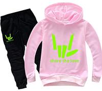 Silver Basic Boys Outwear Tracksuit Share The Love Hoodie and Pants Suit Logo Prints YouTube Share The Love Hoodie Kid Size Fashion Sweatshirt 120,Pink-2